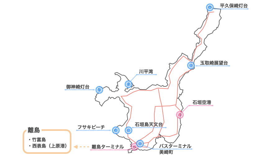 石垣島 レンタカー地図 ドライブにおすすめのコース 石垣島ナビ