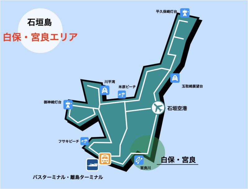 石垣島｜イラストマップ｜白保・宮良川周辺