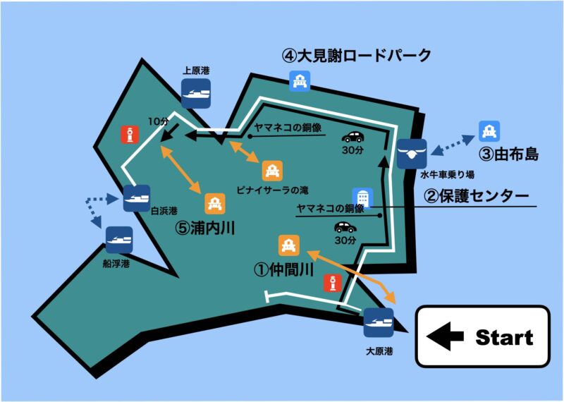 西表島 モデルコース 半日 大原港発