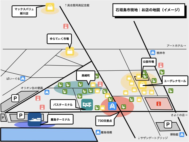 石垣島市街地 イラストマップ お店